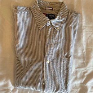 Chaps Mens White stripe Button Long Sleeve Shirt